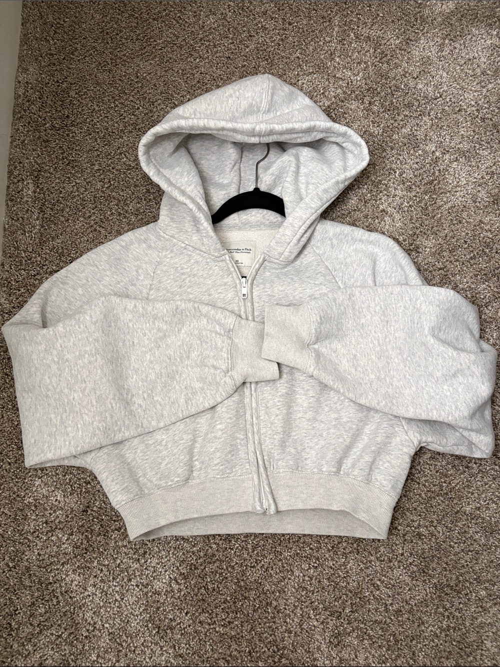 Abercrombie & Fitch Light Heather Gray Cropped Zip Hoodie